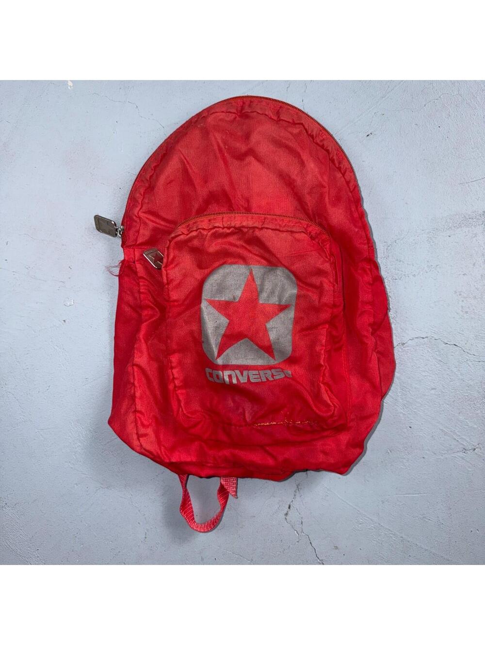 Vintage Converse Canvas Backpack Red 80s Old School Style Nylon Gym